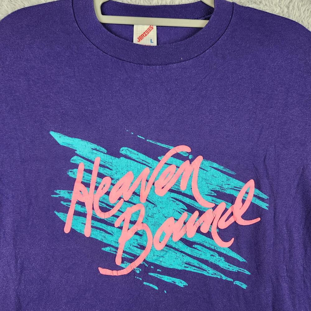 Vintage Heaven Bound Shirt Mens Large Purple Christian God Faith Graphic USA 90s